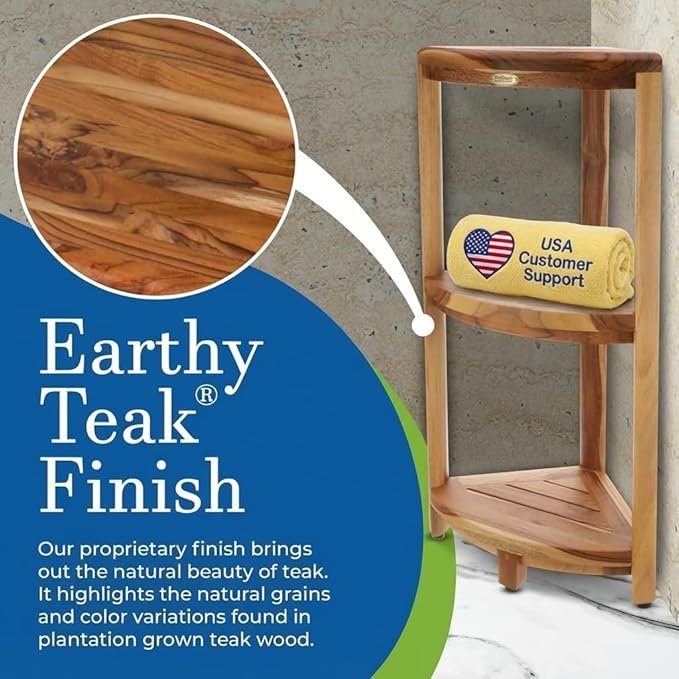 EcoDecors 3-Tier Shelf Waterproof Teak Wood Shower Shelf for Inside Shower Provides Storage, and Organization for Bathroom Accessories