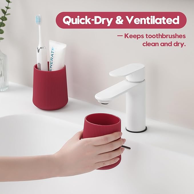 YAUKPH Red Striped Toothbrush Holder for Electric Toothbrushes Bathroom Organizer Cup for Toothpaste Kids & Adults