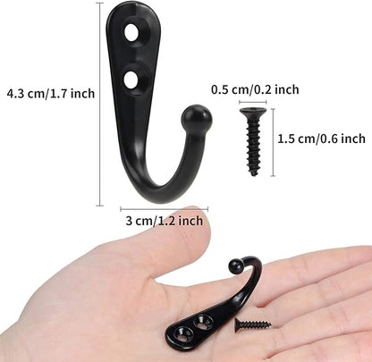 POZEAN 20 Pack Wall Hooks for Hanging, Small Coat Hooks Wall Mounted for Living Room, Bathroom, Kitchen, Bedroom for Key, Cup, Bag, Hat, Scarf, and More (Black)