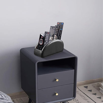 All-in-One Leather TV Remote Control Holder Black with 5 Compartments Nightstand Desktop DVD Media Player Remote Caddy Storage Box Organizer Tray For Makeup Brush Pen Stationary Table Controllers