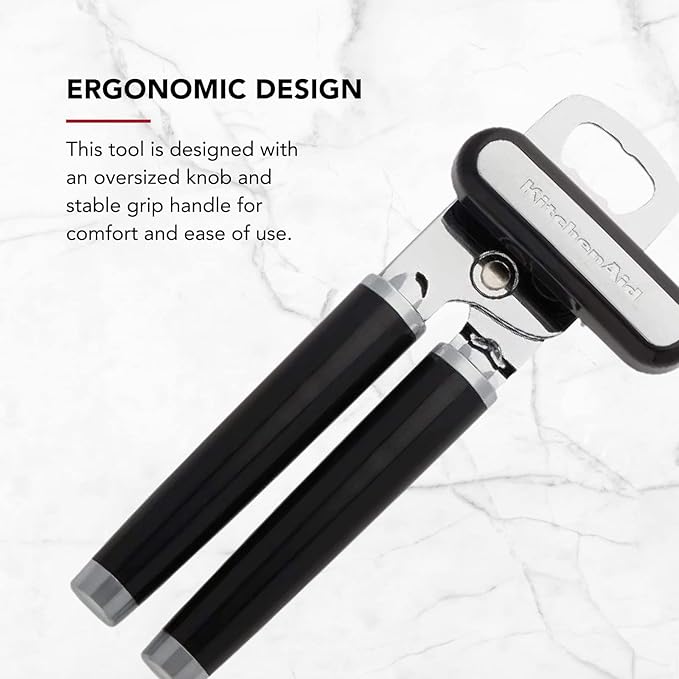 KitchenAid Classic Multifunction Can Opener and Bottle Opener Easy to Use, Razor Sharp Stainless Steel Cutting Wheel, Soft Ergonomic Handles, Black, Pack of 12