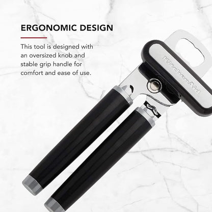KitchenAid Classic Multifunction Can Opener and Bottle Opener Easy to Use, Razor Sharp Stainless Steel Cutting Wheel, Soft Ergonomic Handles, Black, Pack of 12