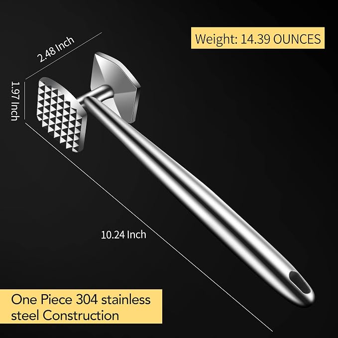 Aliglow Meat Tenderizer 304 Stainless Steel Hammer Mallet Tool Pounder Flattener For Tenderizing and Pounding
