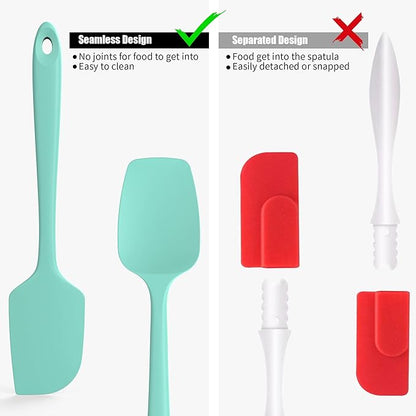 2-Piece Silicone Scraper & Spoon Spatulas: Doosu 600°F Heat Resistant Food Grade BPA Free Rubber Baking Flat Spatula Kitchen Cooking Spoonula for Mixing Scraping Folding Stirring Serving (Aqua Sky)