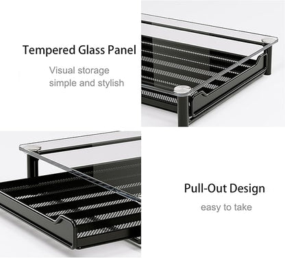 SEVENLINE Crystal Tempered Glass Coffee Pod Storage Drawer Compatible with Nespresso OriginalLine Capsules Holder 60 Original Line Pods Holds Kitchen Organizer