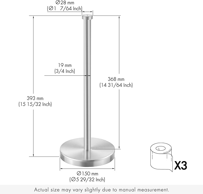 KES Toilet Paper Storage Stand, Freestanding Bathroom Toilet Paper Holder Storage for 3 Rolls SUS304 Stainless Steel Brushed Nickel, BPS201S39-2