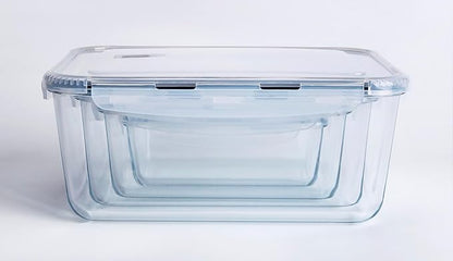 Extra Large Glass Food Storage Containers with Lids, Set-8-Piece Lunch Containers, Ideal for Storing Food, Vegetables, Fruits, Baking Cake & lot of other Tasty Food (Rectangular)