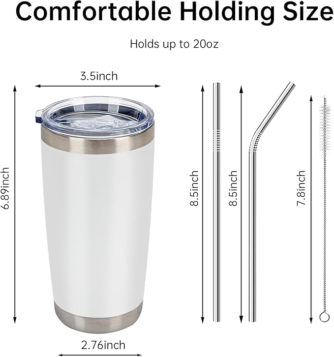 IEOVIEE 32 Pack, 20oz Stainless Steel Bulk Tumblers with Lids and Straws, Double Wall Insulated Travel Coffee Mug, Durable Powder Coated Tumbler Bulk Cup for Cold and Hot Drinks(White)