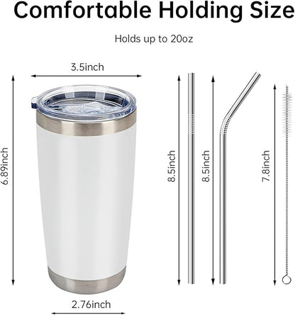 IEOVIEE 32 Pack, 20oz Stainless Steel Bulk Tumblers with Lids and Straws, Double Wall Insulated Travel Coffee Mug, Durable Powder Coated Tumbler Bulk Cup for Cold and Hot Drinks(White)