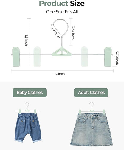 Skirt & Pant Hangers with Clips for Women - 30 Pack Space Saving Stackable Cute Skirt Hangers with Clips - Non-Slip, Adjustable for Kid, Men, Children, Baby, Green