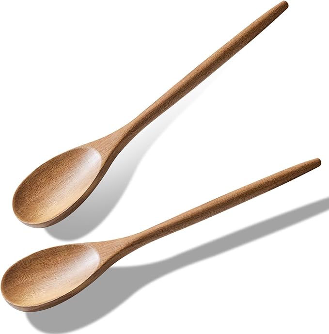 Wooden Cooking Spoons 2PCS Wooden Spoons for Cooking 12″ Acacia Wood Spoons Cooking Smooth Spoon Finish Comfortable Grip Wood Spoons Cooking Small Style Non-Stick Cooking Kitchen Utensil Set
