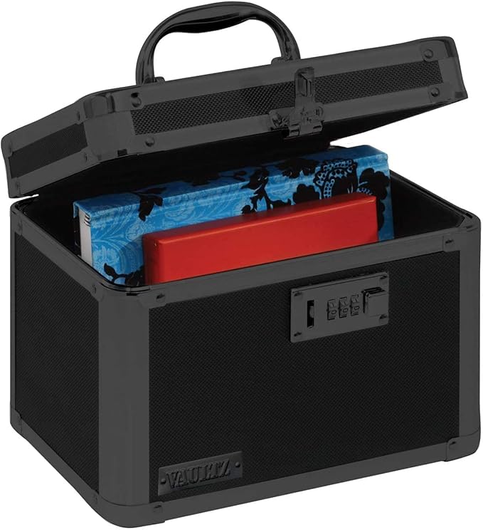 Vaultz Combination Lock Box - Pack of 1-10 x 7.25 x 7.75 Inch Standard Safe with Key and Combo Lock for Important Documents, Medicine & Money - Tactical Black
