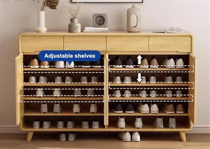 NIUYAO Shoe Storage Cabinet with 5 Drawers Solid Wood Morden Simple Style Free Standing Hidden Shoe Racks Organizer for Entrance Hallway Entryway -Wood 71" L x 14" W x 40" H
