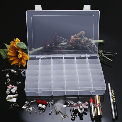 Gospire 36 Grids Clear Plastic Jewelry Box Organizer Storage Container with Removable Dividers (36 Grids - Clear)