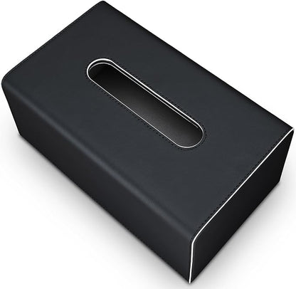 KINGFOM Tissue Box Cover, PU Leather Rectangular Tissue Box Holder with Magnetic Bottom Cover for Facial Tissues/Napkins, Office & Living Room Decor Box (Black)