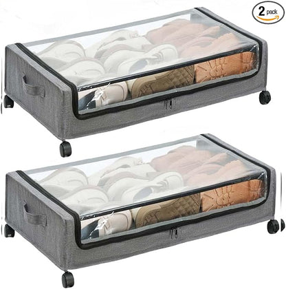 FOUCSSOMEI UnderBed Storage Containers, UnderBed Shoe Storage with Wheels, Under Bed Drawers for Clothes Book Blankets, Dorm Bedroom Organizer