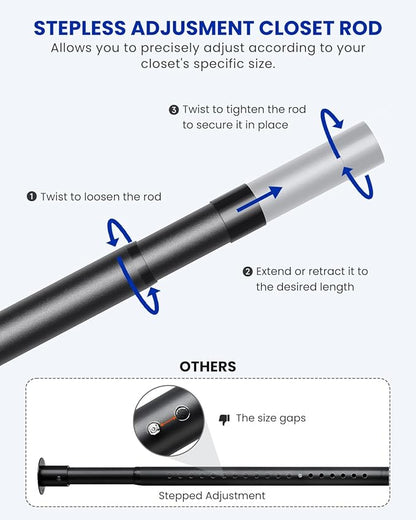 Supforce 2 PACK Closet Rods for Hanging Clothes, 17 to 28 Inches Stepless Adjustable Metal Closet Rod, 1.3 Inches Heavy Duty Clothes Hanging Rod for Closet Wardrobes Laundry RV, Black