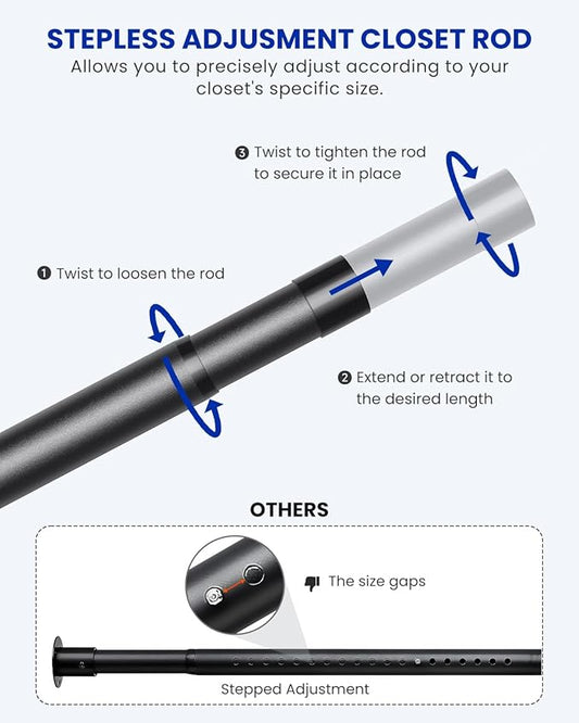 Supforce 4 PACK Closet Rods for Hanging Clothes, 17 to 28 Inches Stepless Adjustable Metal Closet Rod, 1.3 Inches Heavy Duty Clothes Hanging Rod for Closet Wardrobes Laundry RV, Black