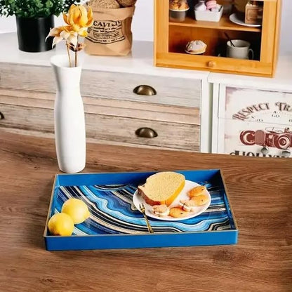 Spsyrine Decorative Tray, Plastic Rectangular Coffee Table Tray with Handles, Marble Serving Tray for Living Room, Ottoman, Bathroom Decor. 15.6” X 10.2".SLRE
