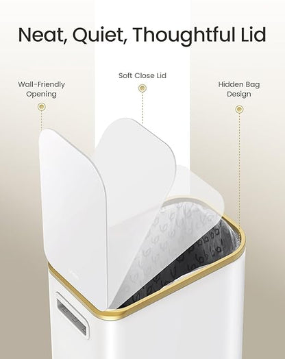 Cesun Small Bathroom Trash Can with Lid Soft Close, 5 Liter/1.3 Gallon Stainless Steel Garbage Can with Removable Inner Bucket, Step Pedal, Slim Waste Basket for Toilet, Office, Bedroom (White&Gold)