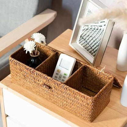 Seagrass Storage Basket for Bathroom - Toilet Tank with Lid, Wicker Woven Narrow Basket for Organizing (13" x 5" x 4.3")