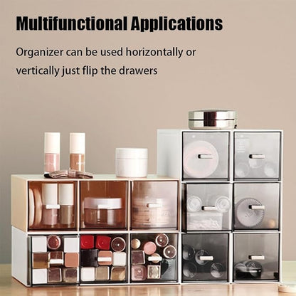 Desk Drawer Organizer with 3 Drawers, Plastic Clear Tea Bag Organizer, Stackable Tea Bag Holder, Makeup Organizers, Bathroom Organizers, Tea Bags Storage for Kitchen Pantry, Sugar Sachets, Cosmetic