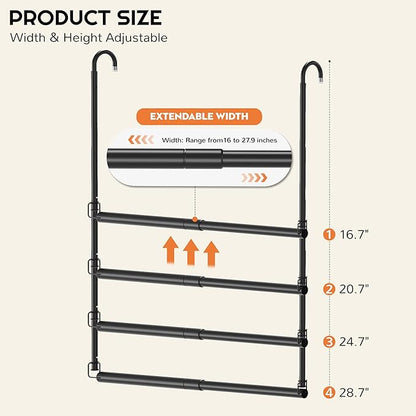 Hanging Closet Rod Adjustable Width Height Closet Rods For Hanging Clothes Black Closet Extender Hanging Rod Clothes Space-Saving Hanging Bar Organizer