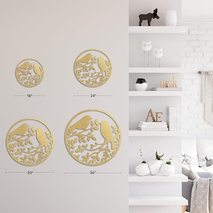 SIGNLEADER Metal Wall Art Decor Two Birds in Branches Minimalist Modern Abstract Wall Sculpture Hangings Home Decoration for Living Room, Bedroom, Bathroom, Kitchen - 30" Gold