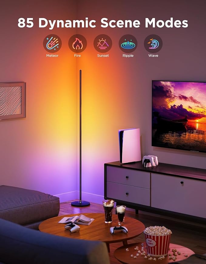 Govee RGBIC Floor Lamp Basic, LED Corner Lamp Compatible with SmartThings, Alexa, and Matter, Smart Modern Floor Lamp with Music Sync and 16 Million DIY Colors, Standing Lamp for Bedroom Living Room