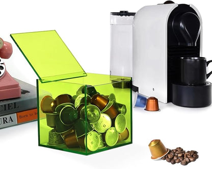 Coffee Capsule Storage Box Coffee Pod Holder Organizers Accessories Anti Dust Durable Clear Acrylic Box for House and Office Use, Green, 5x5 In