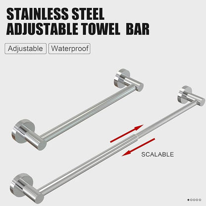 Honmein Towel Bar - Adjustable 304 Stainless Steel Towel Holder for Bathroom (11.8inch-22.6inch) Sturdy and Rustproof Wall Mounted Towel Rack for Bathroom Accessories, Silver…