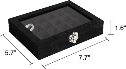 Frebeauty 24 Grid Jewelry Tray,Velvet Stud Earring Organizer,Small Jewelry Organizer with Clear Lid,Lockable Earring Holder Organizer Jewelry Boxes & Organizer Ring Holder for Women & Girls(Black)