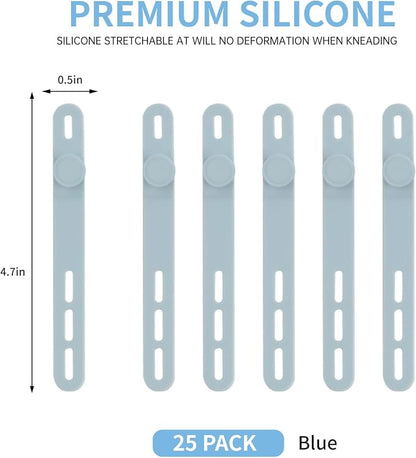 Oligei 25 Pcs Silicone Cable Ties, Cable Ties Reusable, High Elasticity Cord Wraps for Electrical Cords, Cord Organizer for Earphone, Phone Charger(Blue)