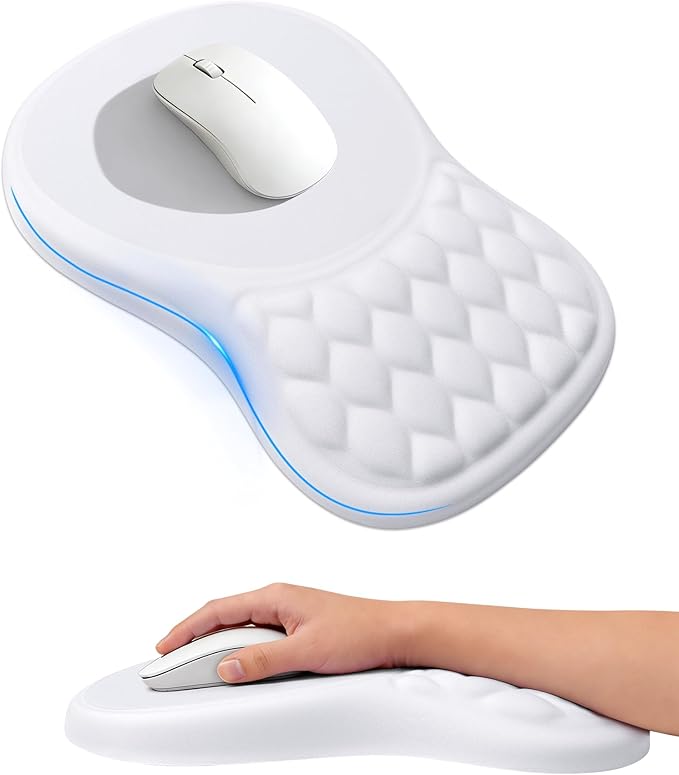 Ergonomic Mouse Pad with Wrist Rest, Slope Design Memory Foam Support, Smooth Lycra Surface, Non-Slip PU Base, Comfortable Mouse Mat for Office, Home, Computer Desk