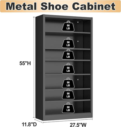 7-Tier Heavy Duty Steel Storage Rack - Adjustable Shelving Unit with Back Panel for Home, Office & Garage Use - 55" Tall Metal Organizer (Black, 7 Tier-55 H*27.6W)
