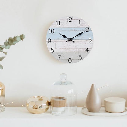 KECYET Wall Clock 14 Inch Silent Non-Ticking Coastal Beach Style Wall Clocks Battery Operated Rustic Retro Decorative for Kitchen, Bathroom, Living Room, Laundry Room(Azure Blue)