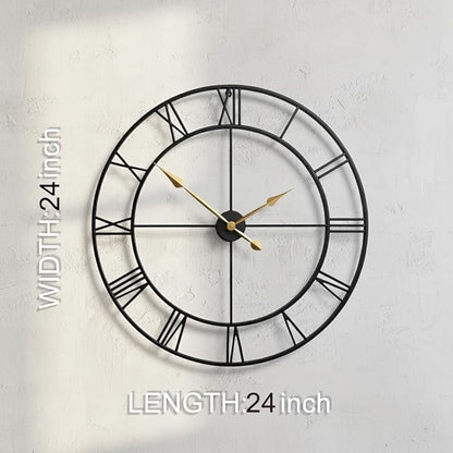 Zabiki 24 Inch Large Wall Clock Modern, Roman Vintage Farmhouse Decorative Black Metal Wall Clock for Living Room Decor, Xmas, Birthday Gift