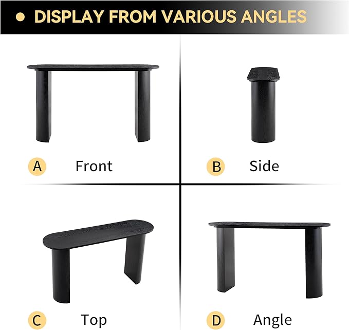 55 Inch Console Table, Modern Entryway Table with Rounded Corners, Narrow Sofa Table Behind Couch for Foyer, Hallway, Living Room,Black