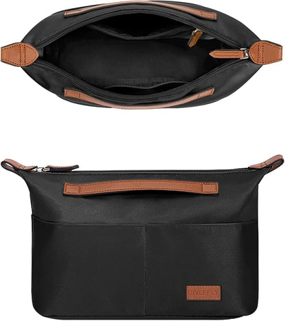 GIVLEFLY Purse Organizer with Zipper Protecting Privacy Multiple Pockets Tote Bag Organizer Inserts Lightweight Handbag Dividers with Handle,Fit for Anjou mini and Filed Tote Small Size(Black,Mini)