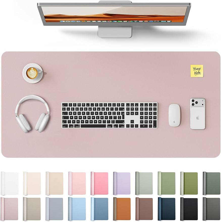 YSAGi Leather Desk Protector, Office Mat, Large Mouse Mat, Non-Slip PU Leather Blotter, Laptop Pad, Waterproof Writing Pad for Office and Home (Grayish Lavender, 35.4" x 17")