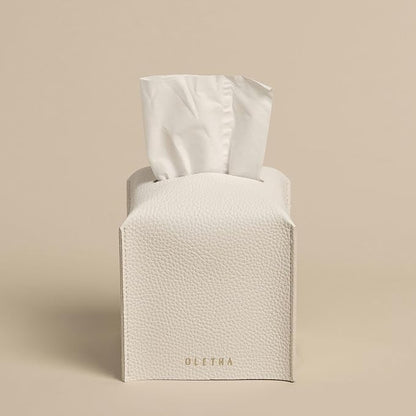 OLETHA Square Tissue Box Cover - Aesthetic Desk Decor for Room, Home & Office - Tissues Cube Boxes Holder - White, Set of 2