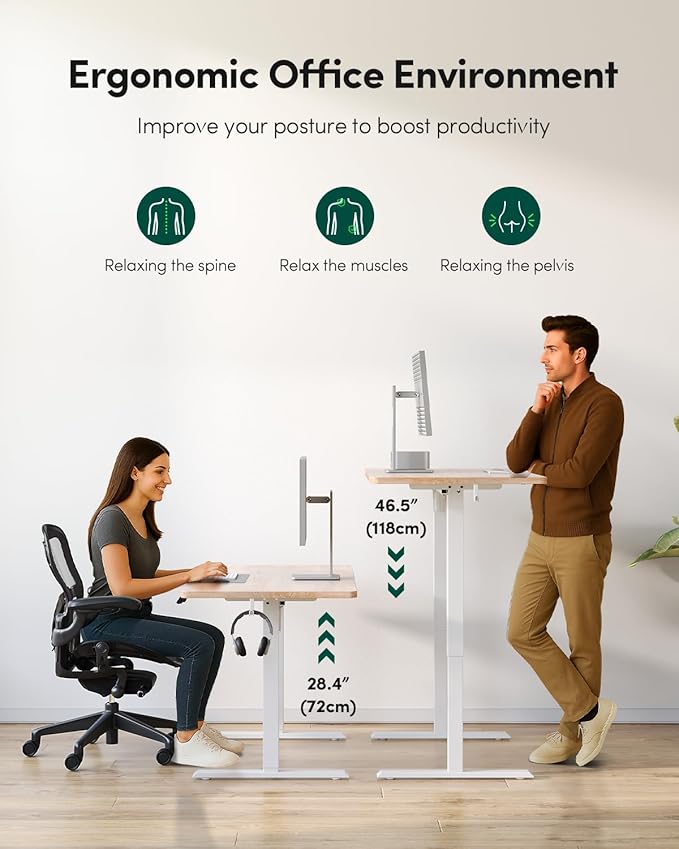 FEZIBO One-Piece Standing Desk Adjustable Height Stand up Home Office Desk, 32x20 Inch Electric Standing Computer Desk, with 4 Memory Presets, Headphone Hook, Maple