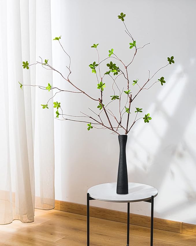 Black Tall Vase, 16 Inch Tall Slender Flower Vases, Handmade Brushed Ceramic Vase, Modern Minimalist Style Decor for Living Room, Home, Office, Centerpiece, Wedding Party - Matte Black