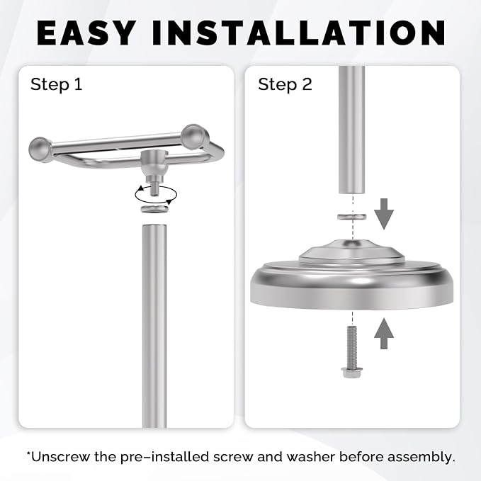 Toilet Paper Holder Stand, Brushed Nickel Toilet Paper Holder Free Standing, Post Pivoting Design & Stable Weighted Base SUS304 Stainless Steel for Bathroom(Mega Roll)