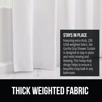 GORILLA GRIP Waffle Shower Curtain, Thick Weighted Fabric, 72x78, Wrinkle and Rust Resistant, Classic Hotel Quality Design, Heavy Duty Long Curtains for Bathroom Showers, Bath Tubs, Machine Wash White