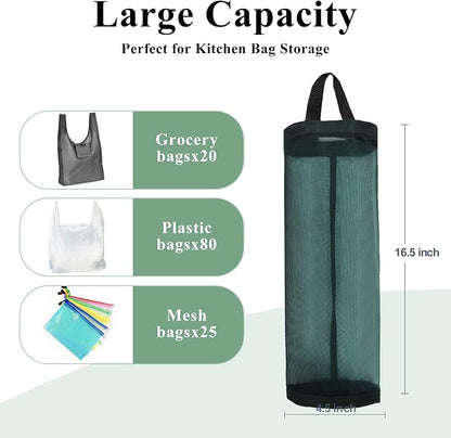 TOGETRUE Plastic Bag Holder, Mesh Grocery Bag Holder Hanging Storage Bag Dispenser (Dark Green 2 Packs)