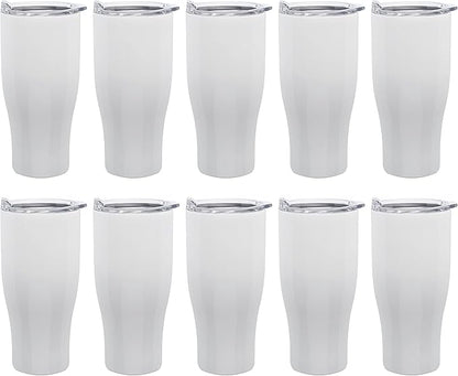 DISCOUNT PROMOS Stainless Steel Grip Travel Mugs 27 oz. Set of 10, Bulk Pack - Perfect for Coffee, Soda, Other Hot & Cold Beverages - White