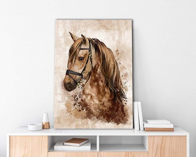 Abstract Wall Art Horse Canvas Pictures Watercolor Painting Prints Modern Abstract Animal Vintage Canvas Artwork Rustic Contemporary Wall Art Framed Ready to Hang 16x24IN