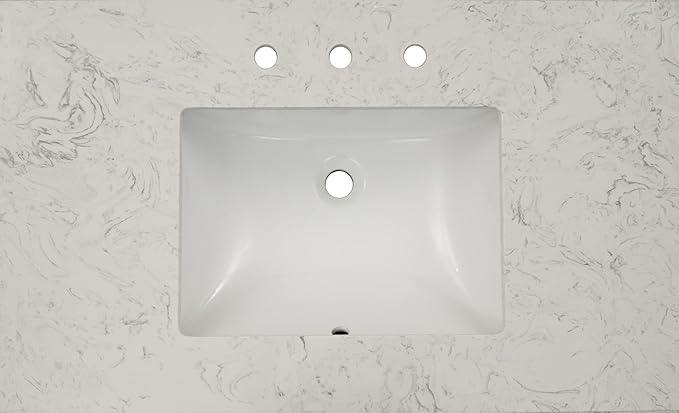 MSI Carrara Sky Vanity Top with Under Mount Rectangle Ceramic Sinks, Engineered Marble Stone, 4" CC Faucet Holes, 37"X22"