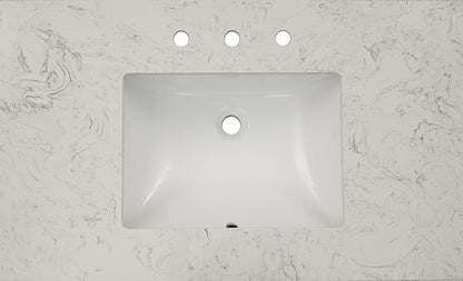 MSI Carrara Sky Vanity Top with Under Mount Rectangle Ceramic Sinks, Engineered Marble Stone, 4" CC Faucet Holes, 37"X22"
